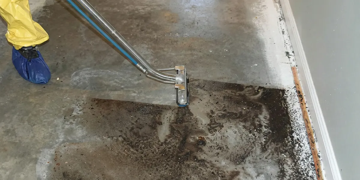 sewage removal technicians extracting contaminated wastewater from a residential floor in Orlando, FL